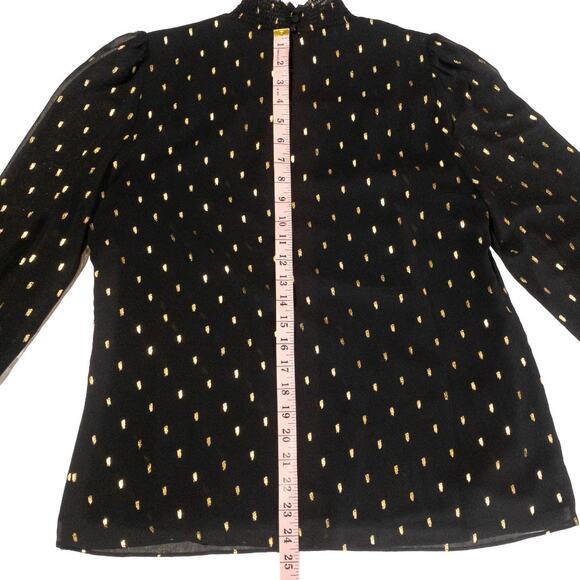 White House Black Market Women Black Gold Metallic Sheer Blouse Small - Picture 11 of 16
